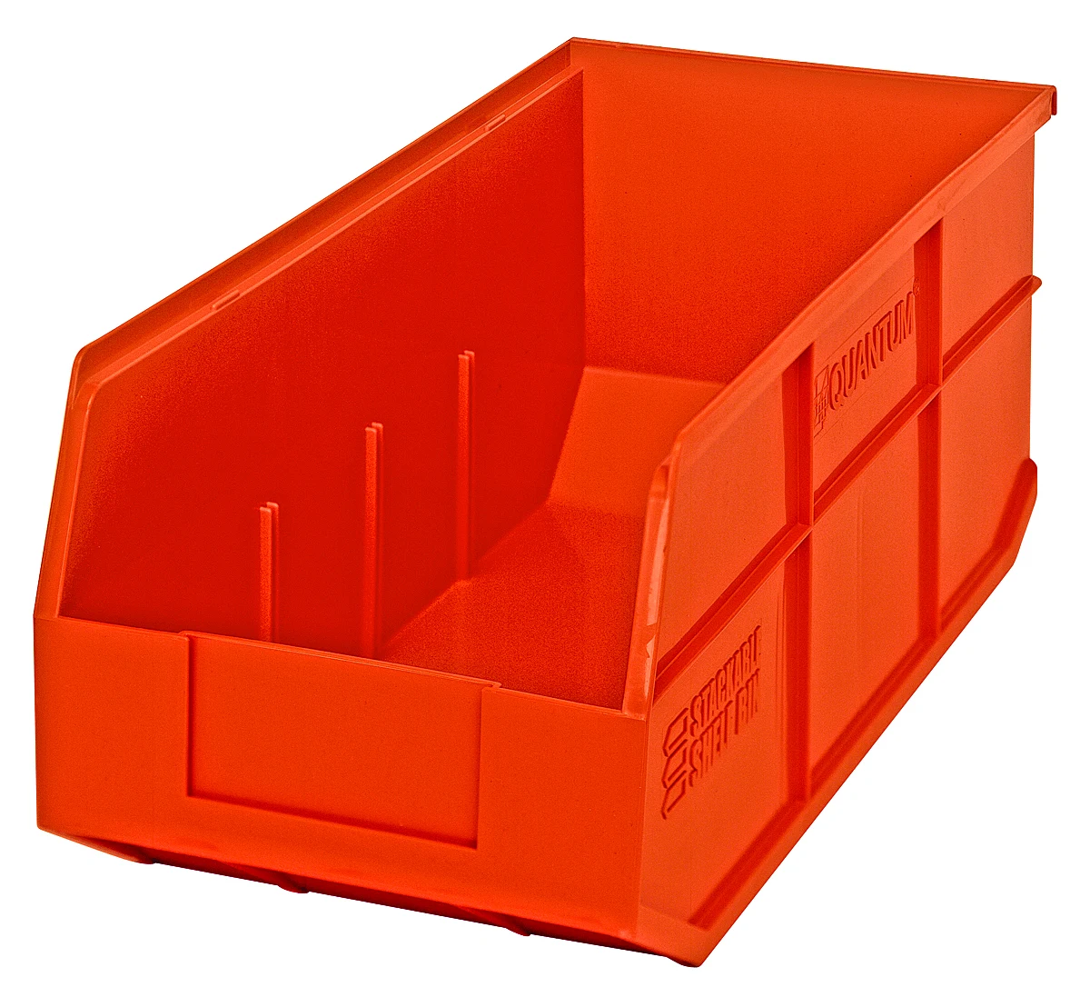 Quantum SSB463ORCS Stackable Shelf Bin, 8-1/4"W x 18"D x 7"H, Orange, Case of 6