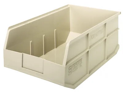 Quantum SSB465IVCS Stackable Shelf Bin, 11"W x 18"D x 7"H, Ivory, Case of 6