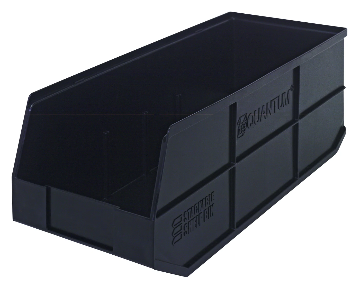 Quantum SSB483BKCS Stackable Shelf Bin, 8-1/4"W x 20-1/2"D x 7"H, Black, Case of 6