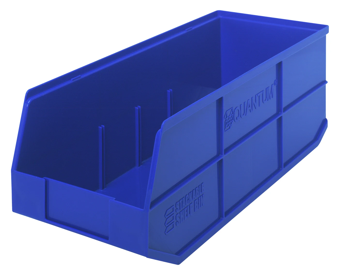 Quantum SSB483BLCS Stackable Shelf Bin, 8-1/4"W x 20-1/2"D x 7"H, Blue, Case of 6