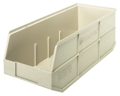 Quantum SSB483IVCS Stackable Shelf Bin, 8-1/4"W x 20-1/2"D x 7"H, Ivory, Case of 6
