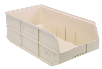 Quantum SSB485IVCS Stackable Shelf Bin, 11"W x 20-1/2"D x 7"H, Ivory, Case of 6