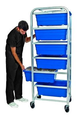 Quantum TR1-2516-8BL Mobile Tub Rack, 60 lb capacity, Gray Metallic — in use