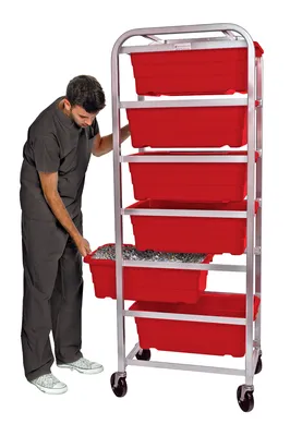 Quantum TR12-2516-8RD Mobile Tub Rack, 400 lb capacity, Gray Metallic — in use