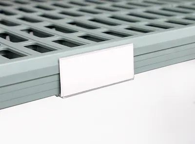 Quantum ULH57C Polymer Shef Label Holder, Clear — in use