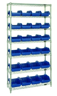 Quantum W7-12-24BL Stationary Bin System Unit, 12-1/2"L x 8-3/8"W x 5"H, 800 lb capacity, Chrome