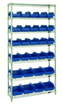Quantum W7-12-28BL Stationary Bin System Unit, 12-1/2"L x 6-5/8"W x 5"H, 800 lb capacity, Chrome