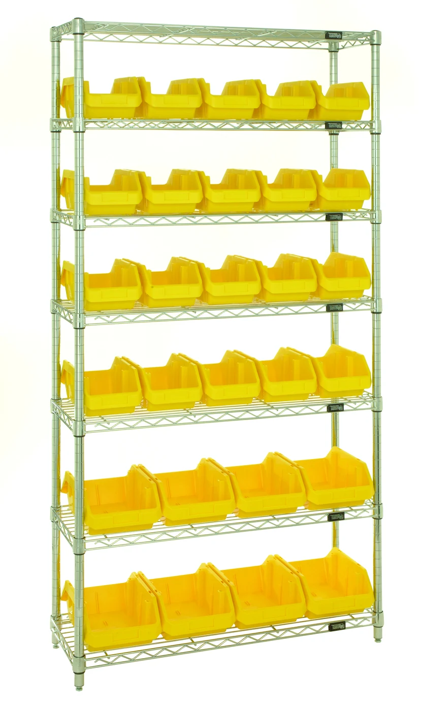 Quantum W7-12-28YL Stationary Bin System Unit, 12-1/2"L x 6-5/8"W x 5"H, 800 lb capacity, Chrome