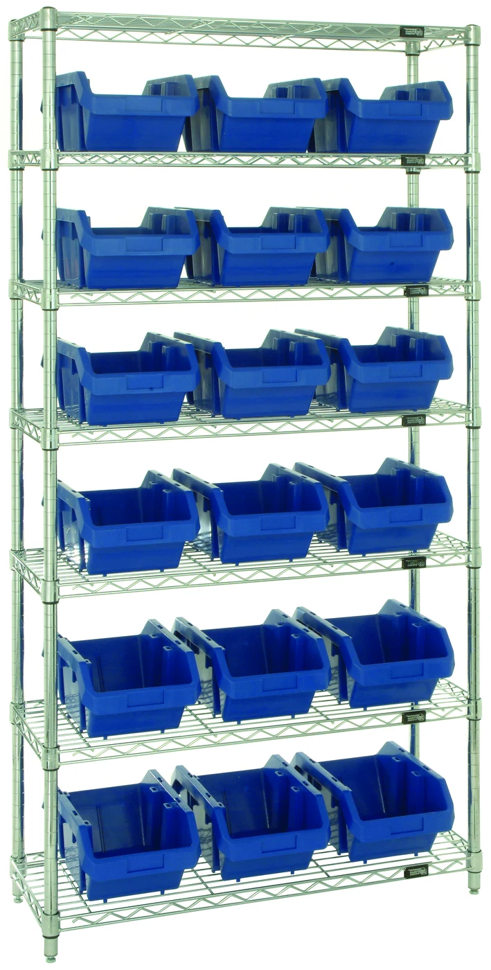 Quantum W7-14-18BL Stationary Bin System Unit, 14"L x 9-1/4"W x 6-1/2"H, 800 lb capacity, Chrome