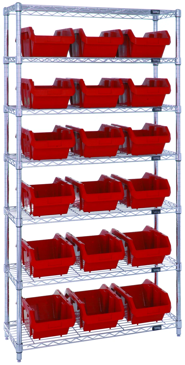 Quantum W7-14-18RD Stationary Bin System Unit, 14"L x 9-1/4"W x 6-1/2"H, 800 lb capacity, Chrome