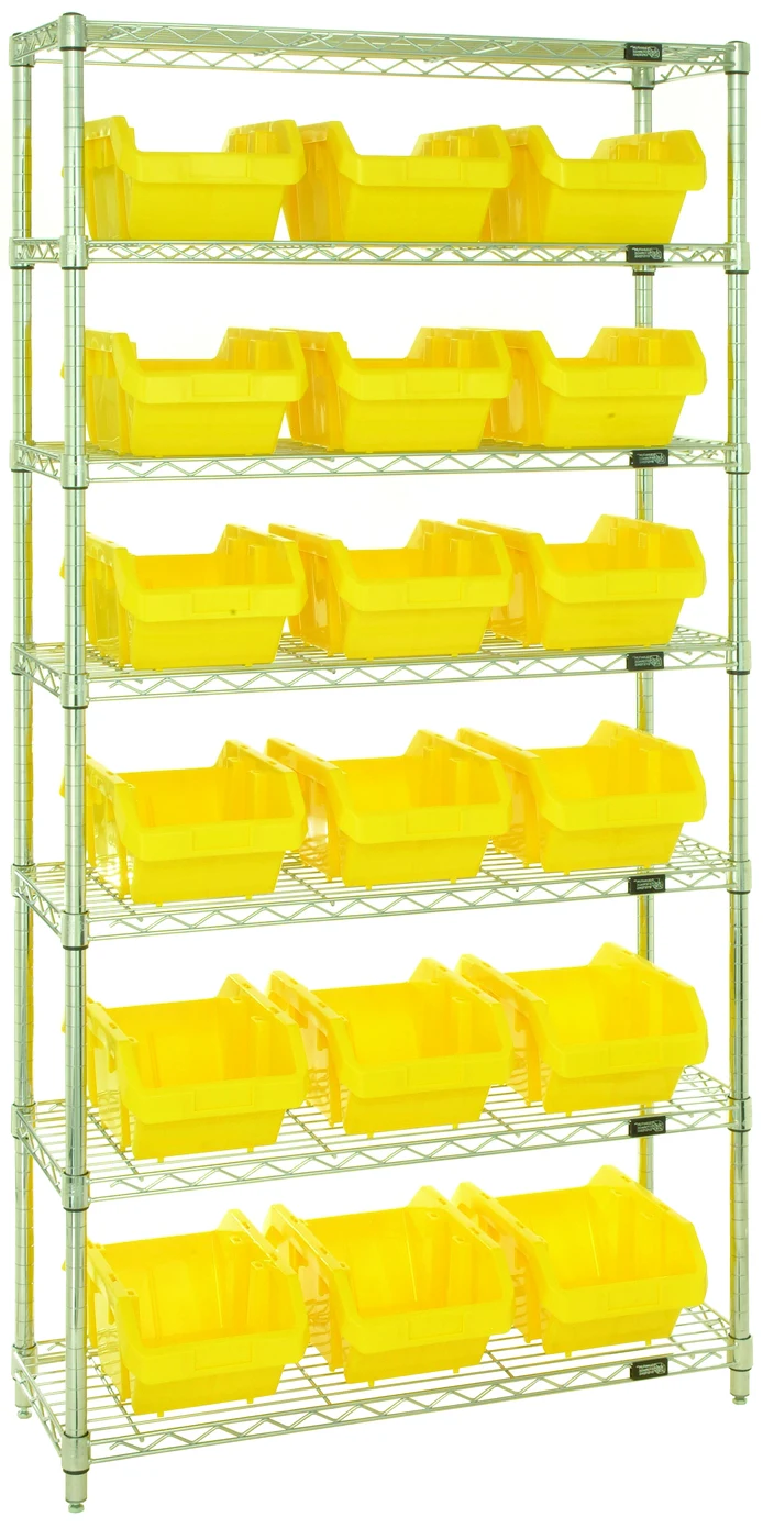 Quantum W7-14-18YL Stationary Bin System Unit, 14"L x 9-1/4"W x 6-1/2"H, 800 lb capacity, Chrome