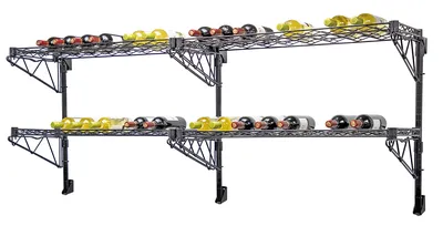 Quantum WC34-1448WC-2 Cantilever Single Wine Shelf Post Wall Mount, 48"D x 14"W, 96 bottles capacity, Chrome — in use