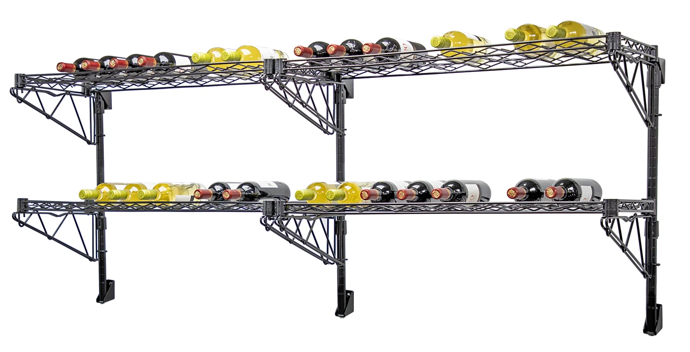 Quantum WC34-1436WBK-4 Cantilever Double Wine Shelf Post Wall Mount, 36"D x 14"W, 96 bottles capacity, Black