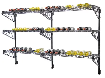 Quantum WC34-1436WBK-6 Cantilever Double Wine Shelf Post Wall Mount, 36"D x 14"W, 96 bottles capacity, Black