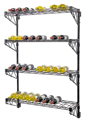Quantum WC54-1436WC-4 Cantilever Single Wine Shelf Post Wall Mount, 36"D x 14"W, 96 bottles capacity, Chrome — in use