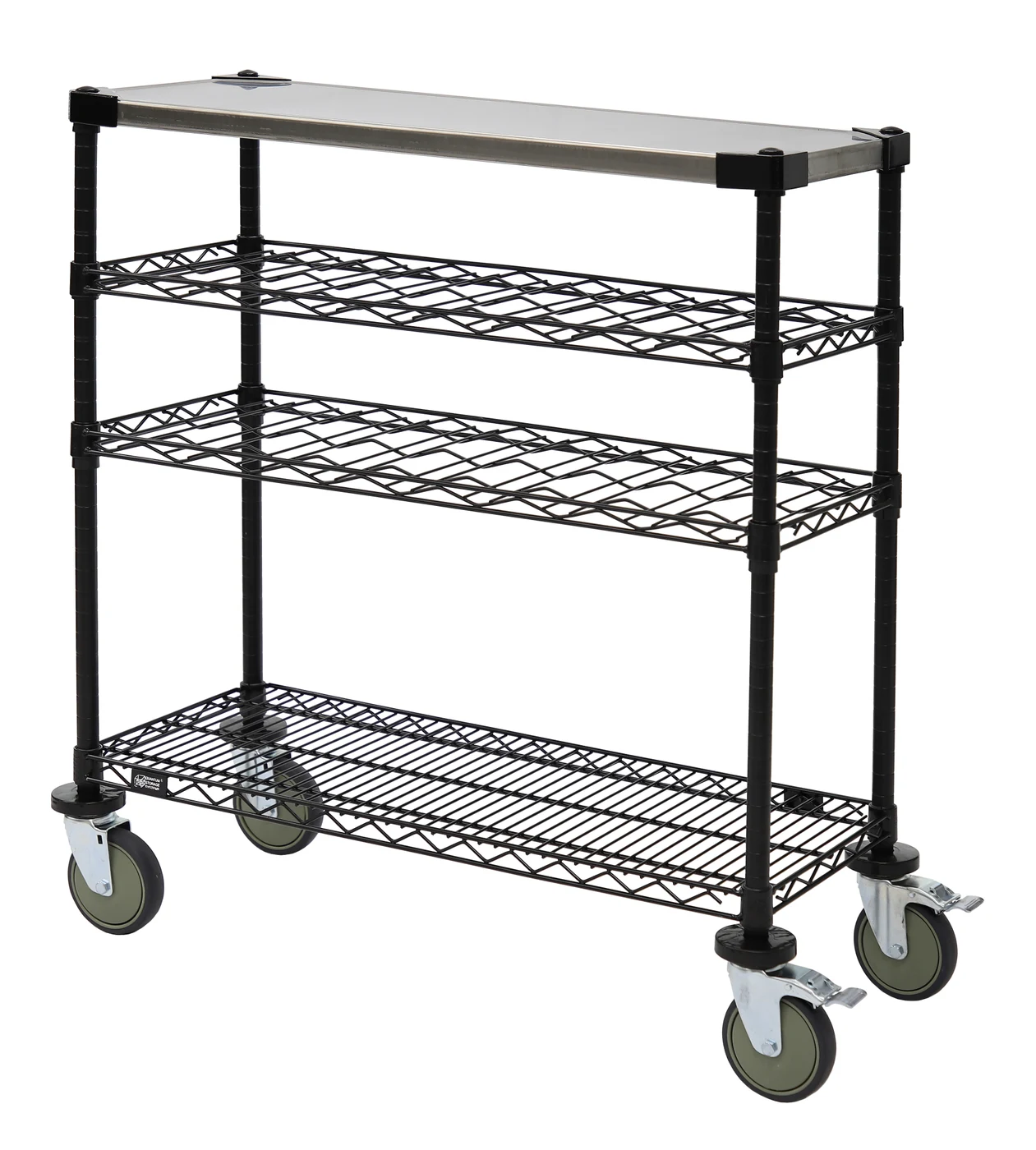 Quantum WRC-1436WSBK-1SS Wine Display/Worktable Cart, 36"W x 14"D x 40"H, 1200 lb capacity, Black