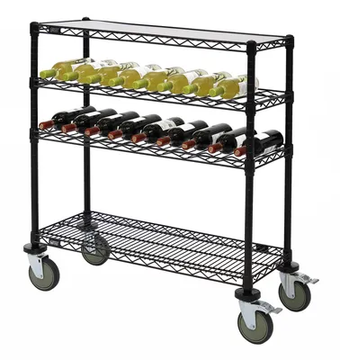 Quantum WRC-1448WSBK Wine Display/Worktable Cart, 48"W x 14"D x 40"H, 1200 lb capacity, Black — in use