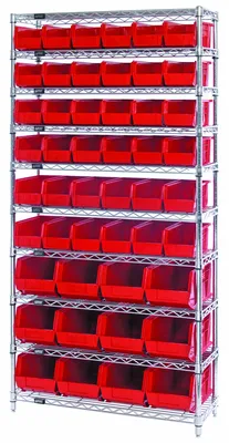 Quantum WR10-230240RD Stationary Bin Wire Shelving System, 36"D x 14"W x 74"H, 800 lb capacity, Chrome