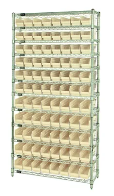 Quantum WR12-101IV Bin Wire Shelving System, 36"D x 12"W x 74"H, 800 lb capacity, Chrome