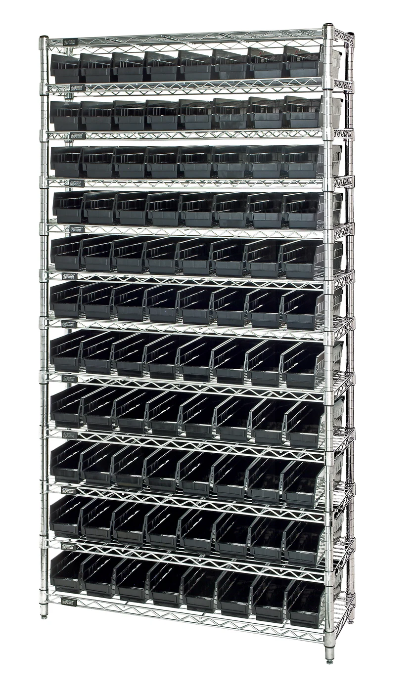 Quantum WR12-101CO Conductive Bin Wire Shelving System, 36"D x 12"W x 74"H, 800 lb capacity, Chrome
