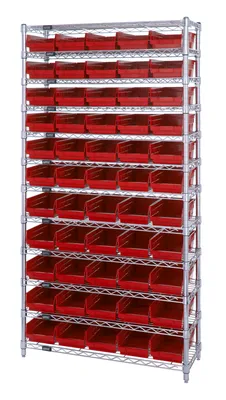 Quantum WR12-102RD Bin Wire Shelving System, 36"D x 12"W x 74"H, 800 lb capacity, Chrome