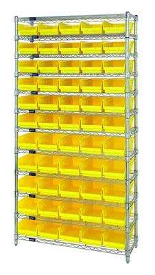 Quantum WR12-102YL Bin Wire Shelving System, 36"D x 12"W x 74"H, 800 lb capacity, Chrome