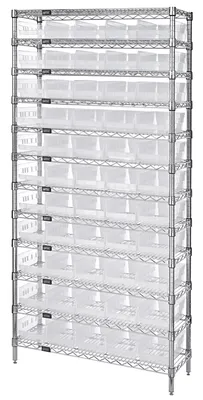 Quantum WR12-102CL Bin Wire Shelving System, 36"D x 12"W x 74"H, 800 lb capacity, Chrome