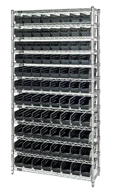 Quantum WR12-103BK Bin Wire Shelving System, 36"D x 18"W x 74"H, 800 lb capacity, Chrome
