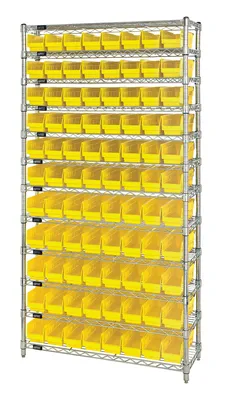 Quantum WR12-103YL Bin Wire Shelving System, 36"D x 18"W x 74"H, 800 lb capacity, Chrome