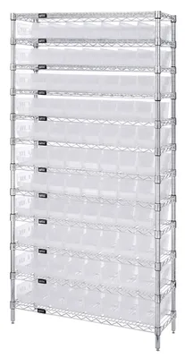 Quantum WR12-103CL Bin Wire Shelving System, 36"D x 18"W x 74"H, 800 lb capacity, Chrome