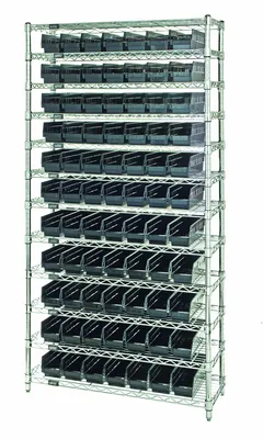 Quantum WR12-105CO Conductive Bin Wire Shelving System, 36"D x 24"W x 74"H, 800 lb capacity, Chrome