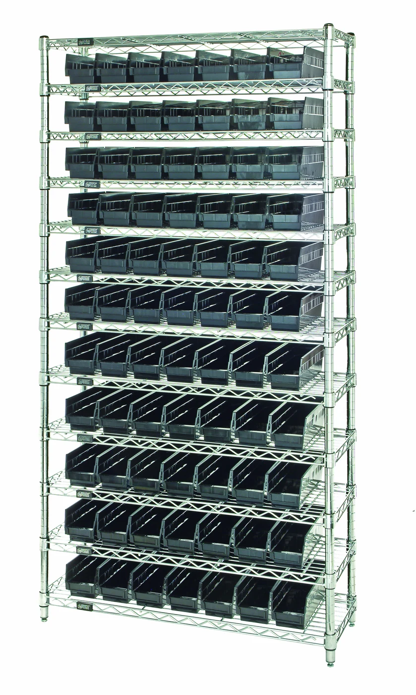 Quantum WR12-105CO Conductive Bin Wire Shelving System, 36"D x 24"W x 74"H, 800 lb capacity, Chrome