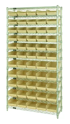 Quantum WR12-104IV Bin Wire Shelving System, 36"D x 18"W x 74"H, 800 lb capacity, Chrome