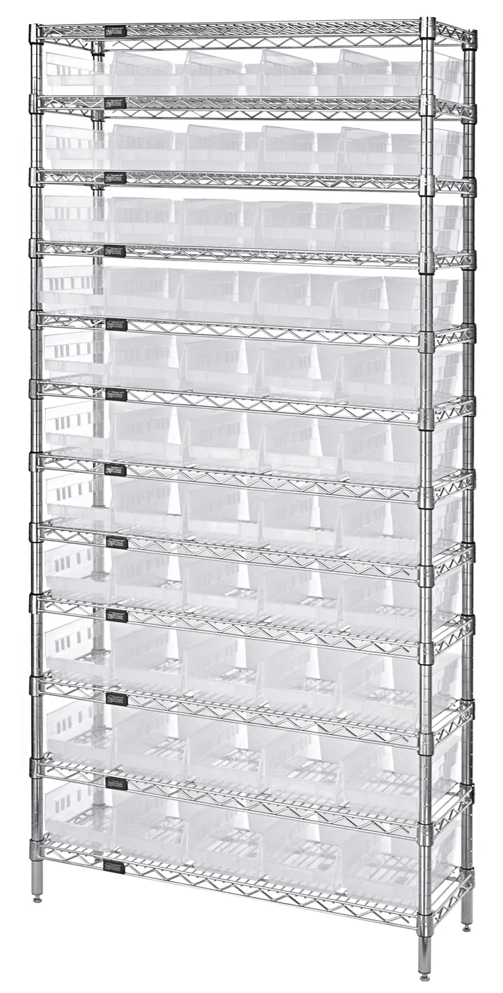 Quantum WR12-104CL Bin Wire Shelving System, 36"D x 18"W x 74"H, 800 lb capacity, Chrome