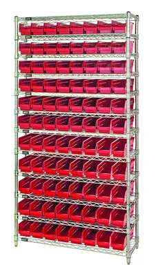 Quantum WR12-105RD Bin Wire Shelving System, 36"D x 24"W x 74"H, 800 lb capacity, Chrome