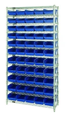 Quantum WR12-106BL Bin Wire Shelving System, 36"D x 24"W x 74"H, 800 lb capacity, Chrome