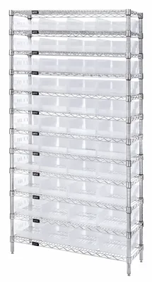 Quantum WR12-107CL Bin Wire Shelving System, 36"D x 12"W x 74"H, 800 lb capacity, Chrome