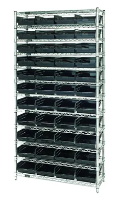 Quantum WR12-109CO Conductive Bin Wire Shelving System, 36"D x 12"W x 74"H, 800 lb capacity, Chrome