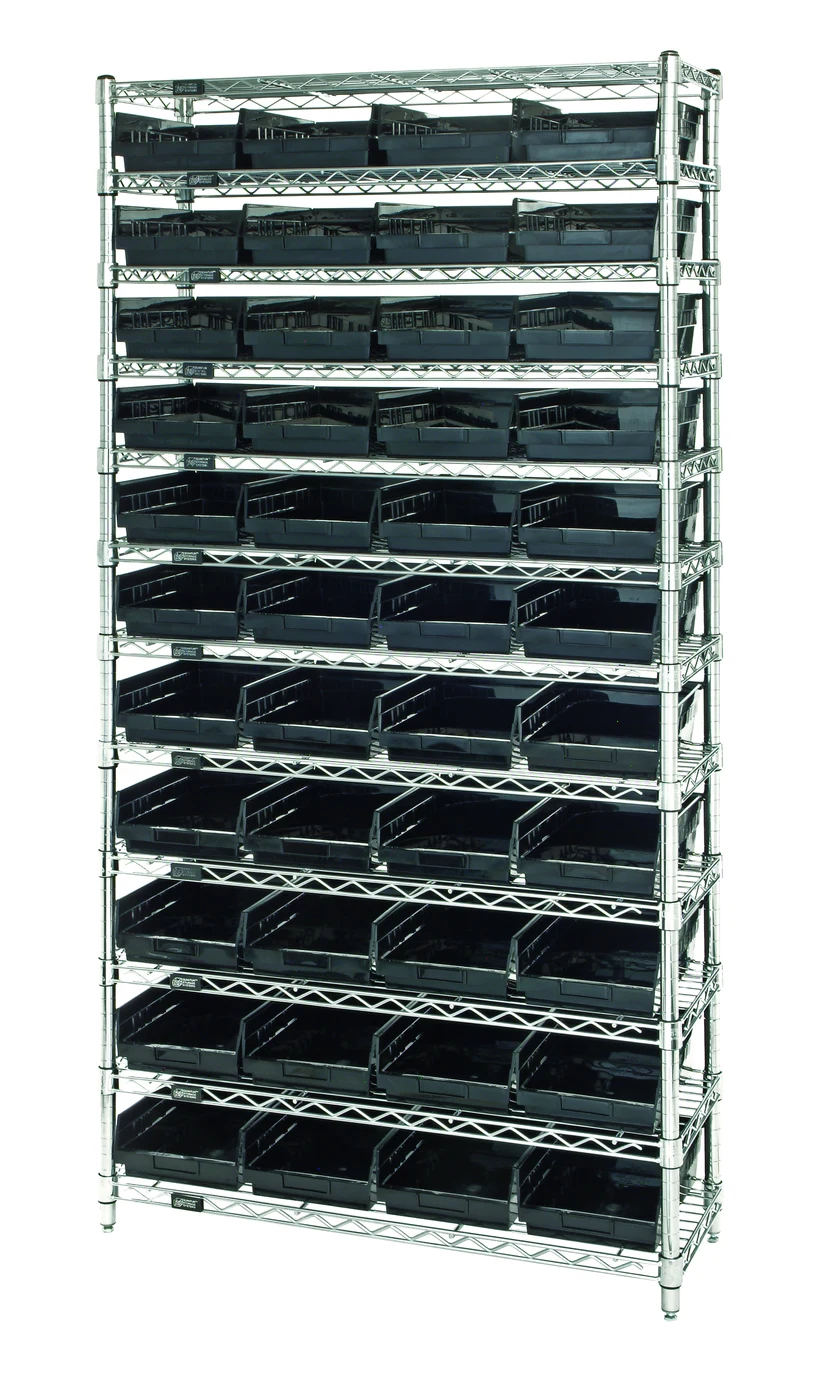 Quantum WR12-109CO Conductive Bin Wire Shelving System, 36"D x 12"W x 74"H, 800 lb capacity, Chrome