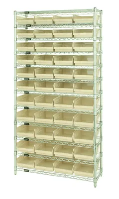 Quantum WR12-108IV Bin Wire Shelving System, 36"D x 18"W x 74"H, 800 lb capacity, Chrome