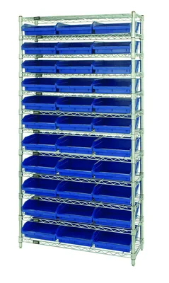 Quantum WR12-110BL Bin Wire Shelving System, 36"D x 18"W x 74"H, 800 lb capacity, Chrome