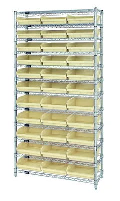 Quantum WR12-110IV Bin Wire Shelving System, 36"D x 18"W x 74"H, 800 lb capacity, Chrome