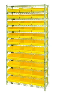 Quantum WR12-110YL Bin Wire Shelving System, 36"D x 18"W x 74"H, 800 lb capacity, Chrome