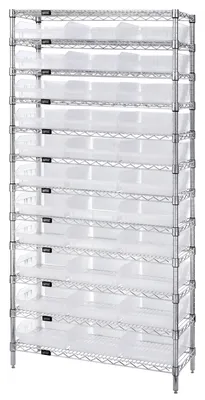 Quantum WR12-110CL Bin Wire Shelving System, 36"D x 18"W x 74"H, 800 lb capacity, Chrome