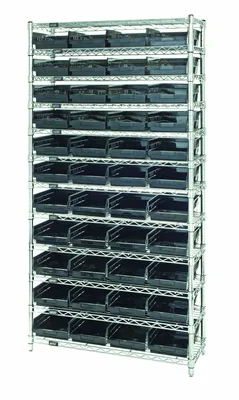 Quantum WR12-114BK Bin Wire Shelving System, 36"D x 24"W x 74"H, 800 lb capacity, Chrome