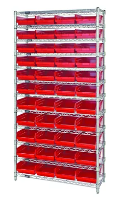 Quantum WR12-114RD Bin Wire Shelving System, 36"D x 24"W x 74"H, 800 lb capacity, Chrome