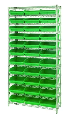 Quantum WR12-116GN Bin Wire Shelving System, 36"D x 24"W x 74"H, 800 lb capacity, Chrome