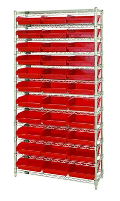 Quantum WR12-116RD Bin Wire Shelving System, 36"D x 24"W x 74"H, 800 lb capacity, Chrome