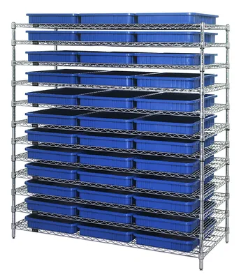 Quantum WR12-93030BL Bin Wire Shelving System, 60"L x 24"W x 63"H, 600 lb capacity, Chrome