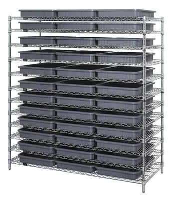 Quantum WR12-93030GY Bin Wire Shelving System, 60"L x 24"W x 63"H, 600 lb capacity, Chrome